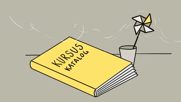 Illustration af et katalog med kursusbeskrivelser