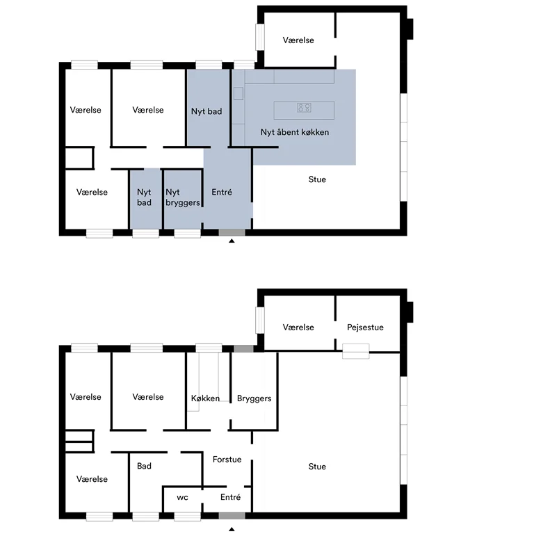 Plantegning over renovering af parcelhus